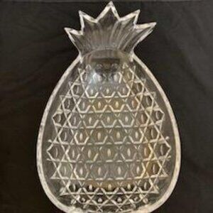 Vtg Crystal Glass Pineapple Shaped Serving Platter Dish Centerpiece Textured